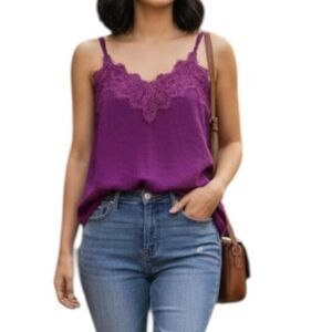 Abercrombie & Fitch Tank Top Womens Small Purple Lace V Neck Camisole Cami